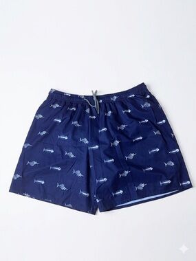 Men’s Navy Blue Fish Bone Skeleton Swim Trunks - Size XL